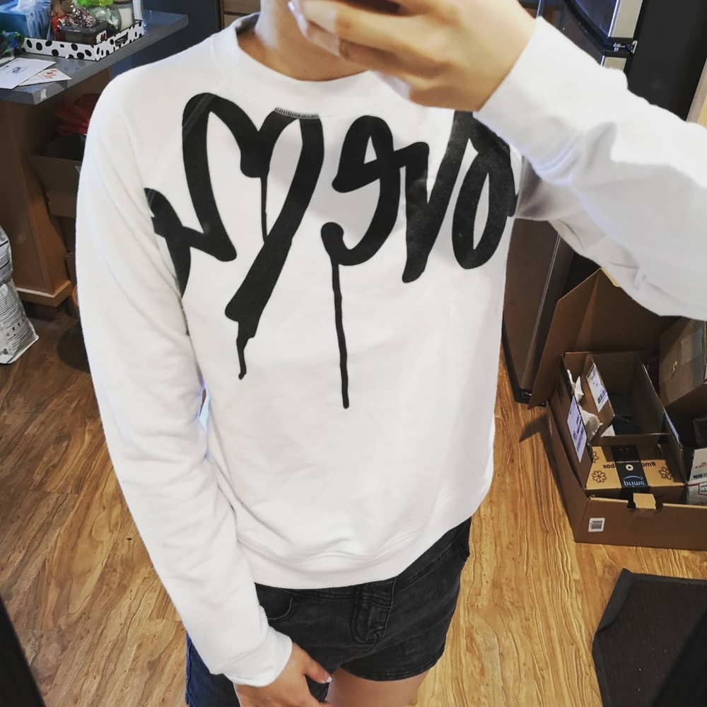 Love Me cropped white sweatshirt